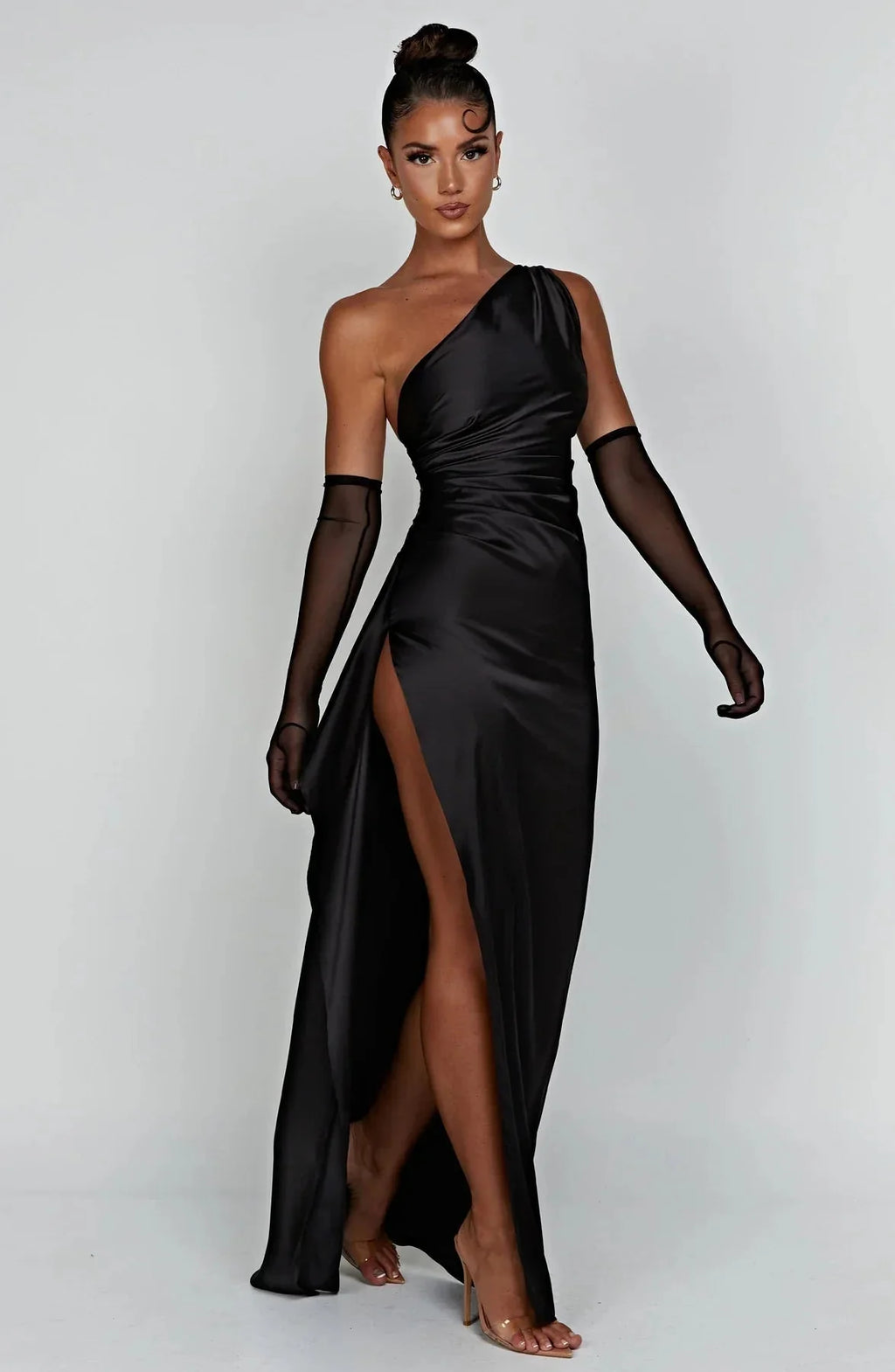 Robe de Soirée Femme à Une Épaule, Plis et Fente