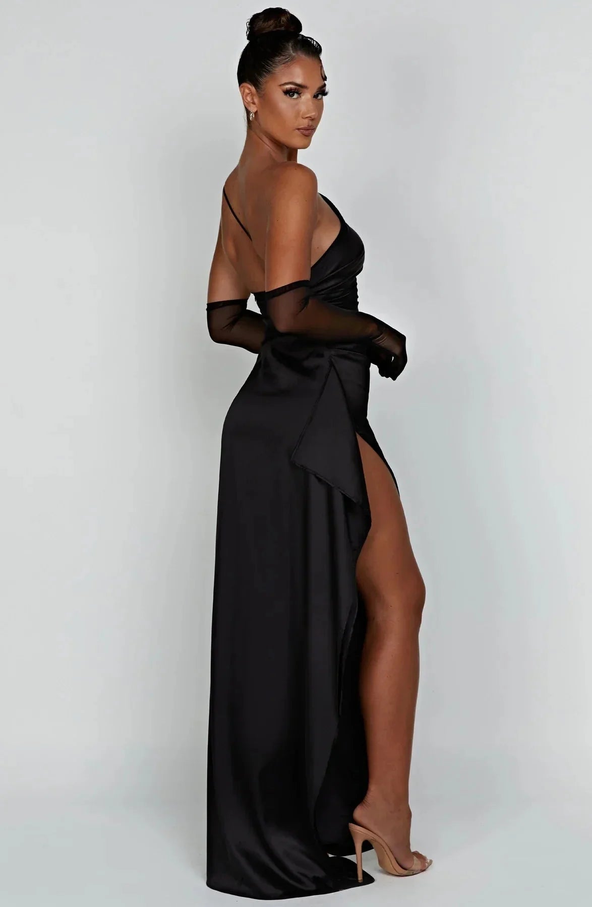 Robe de Soirée Femme à Une Épaule, Plis et Fente