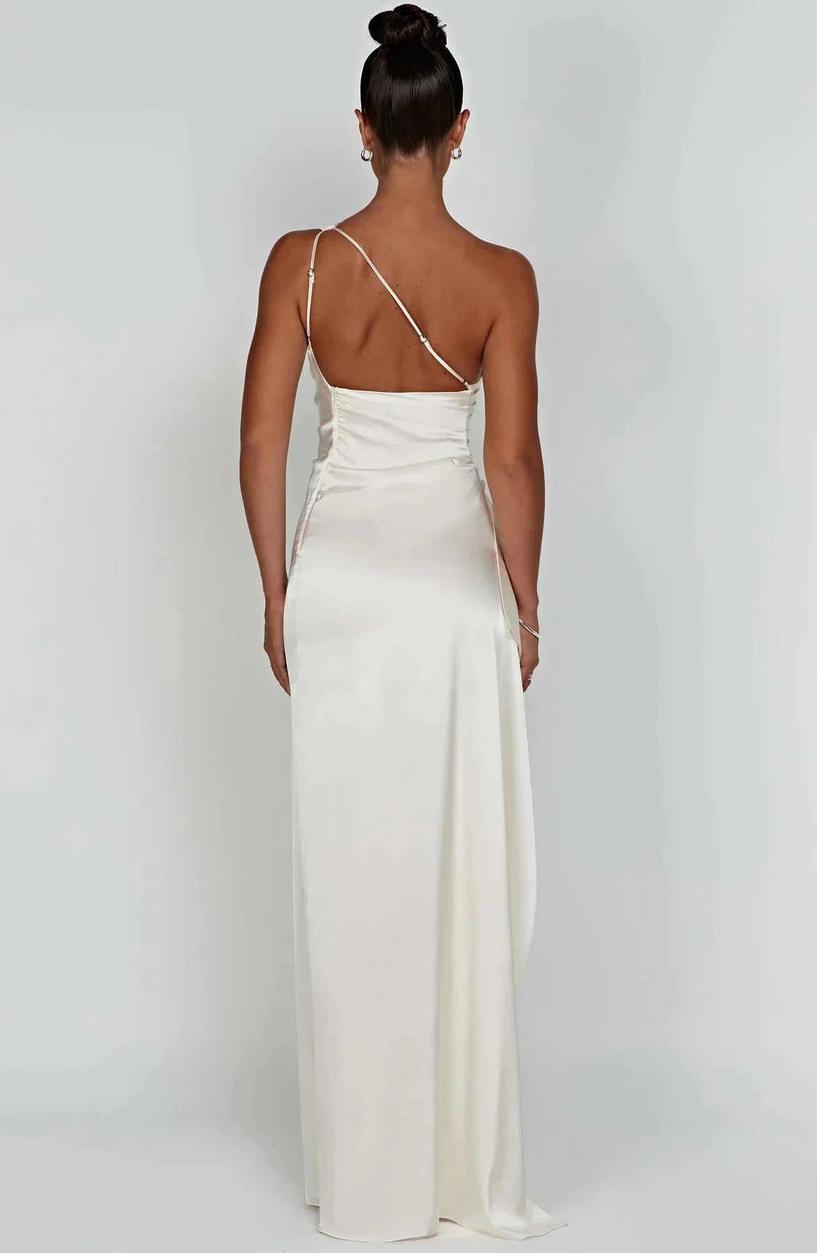 Robe de Soirée Femme à Une Épaule, Plis et Fente