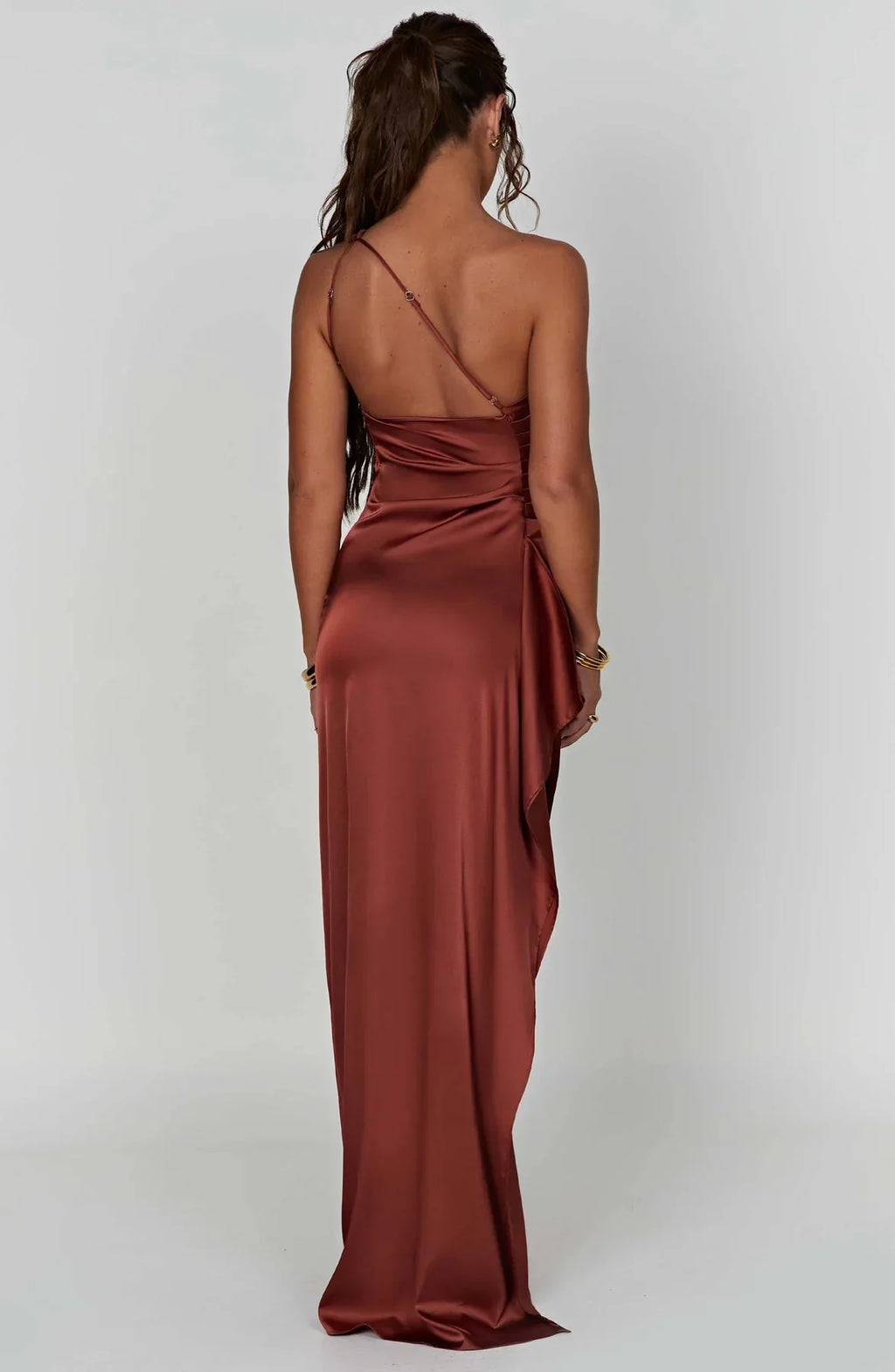 Robe de Soirée Femme à Une Épaule, Plis et Fente