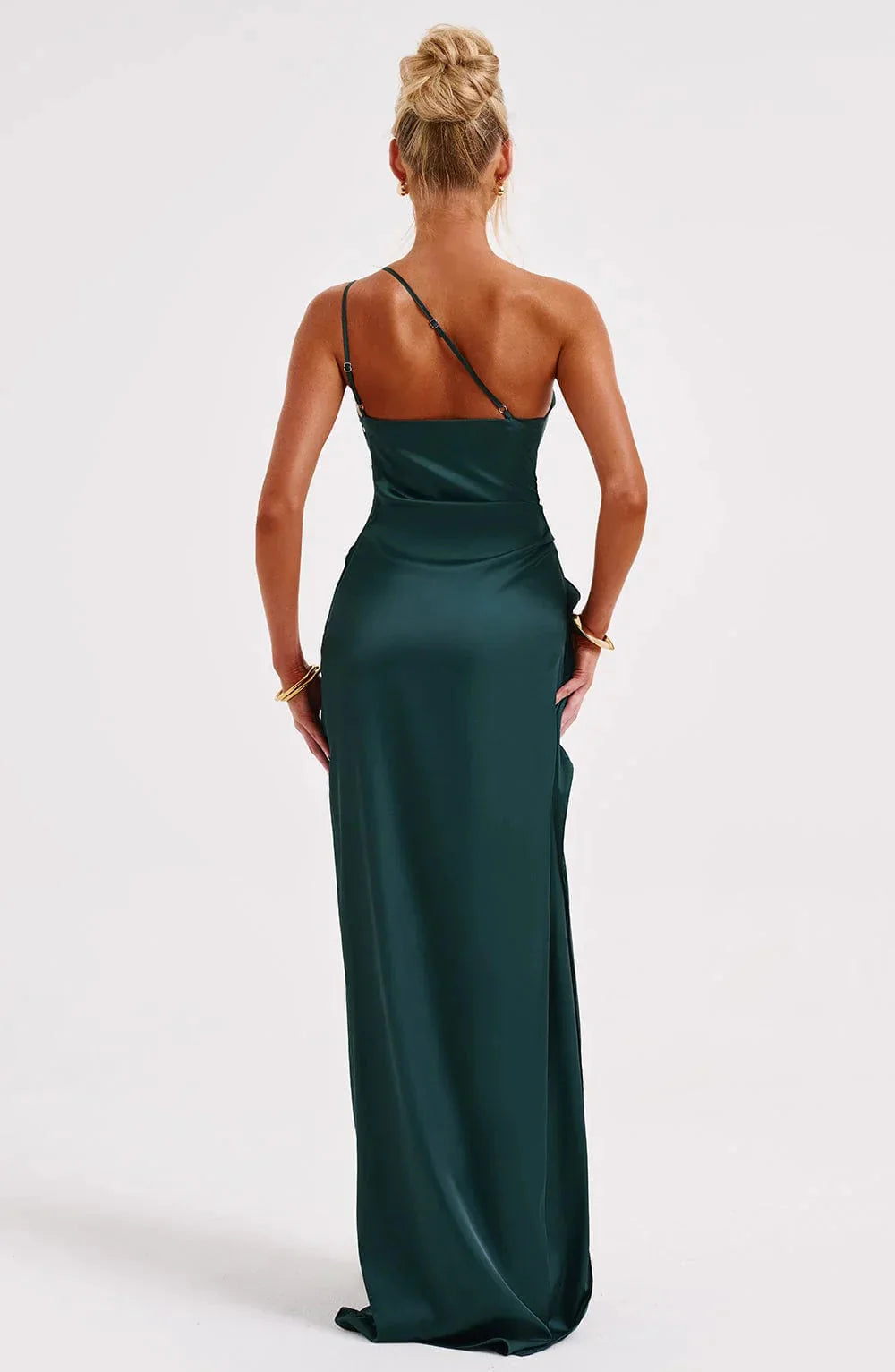 Robe de Soirée Femme à Une Épaule, Plis et Fente