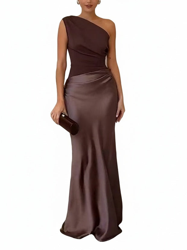 Robe de Soirée Femme avec Décolleté Asymétrique, Plis et Silhouette Sirène
