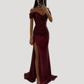 Robe de Soirée Femme avec Paillettes Off-shoulder V-col et Fente