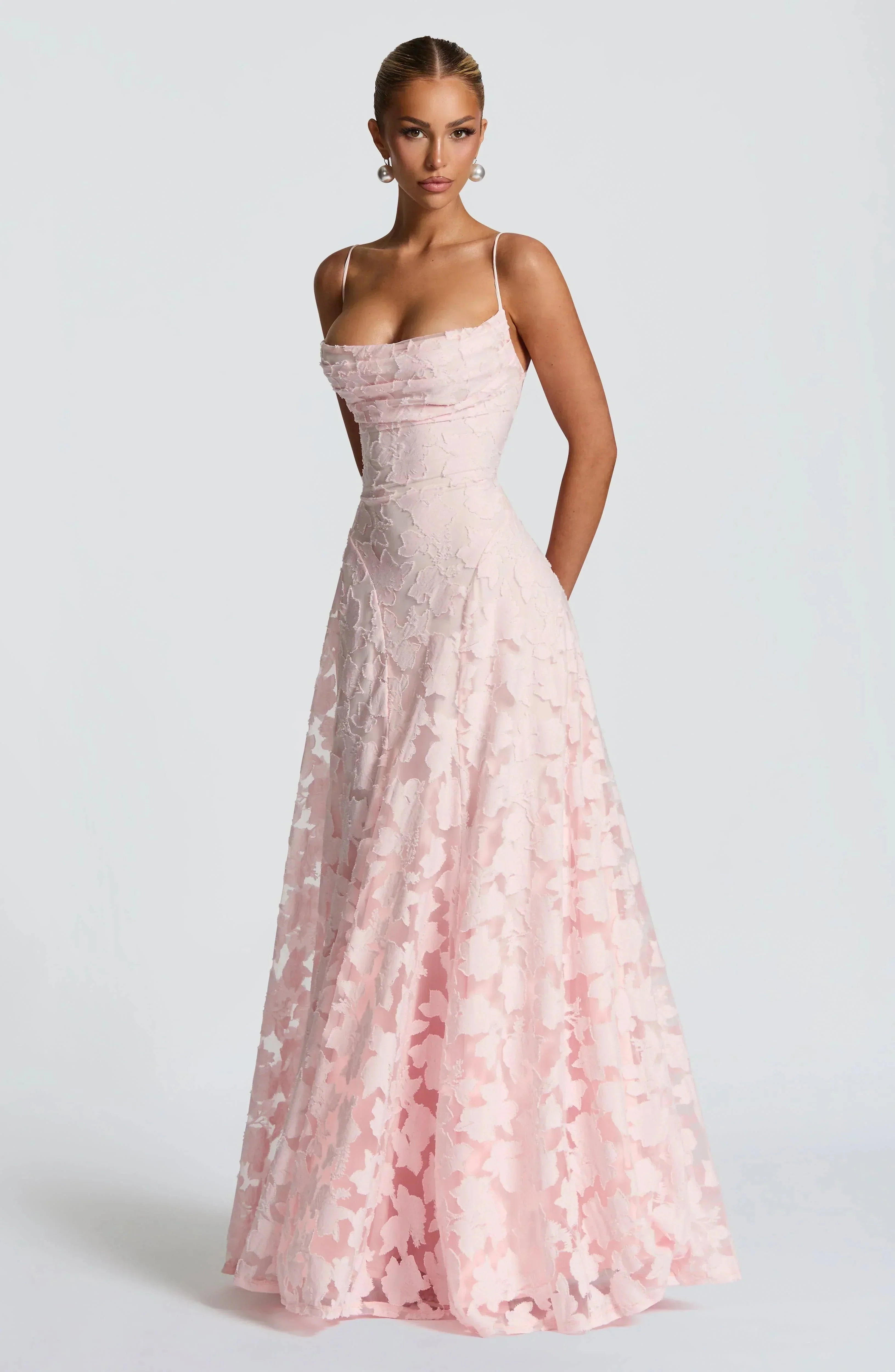 Robe de Soirée Femme Sans Manches avec Imprimé Floral, A-ligne et Dos Ouvert