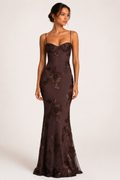 Robe de Soirée Femme Sans Manches avec Corset et Broderies Florales Sirène