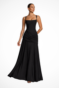Robe de Soirée Femme Sans Manches avec Décolleté Carré, Volants et Jupe Évasée
