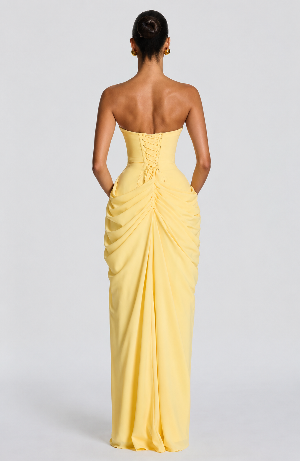 Robe de Soirée Femme Maxi Sans Manches avec Corset et Fente Drapée