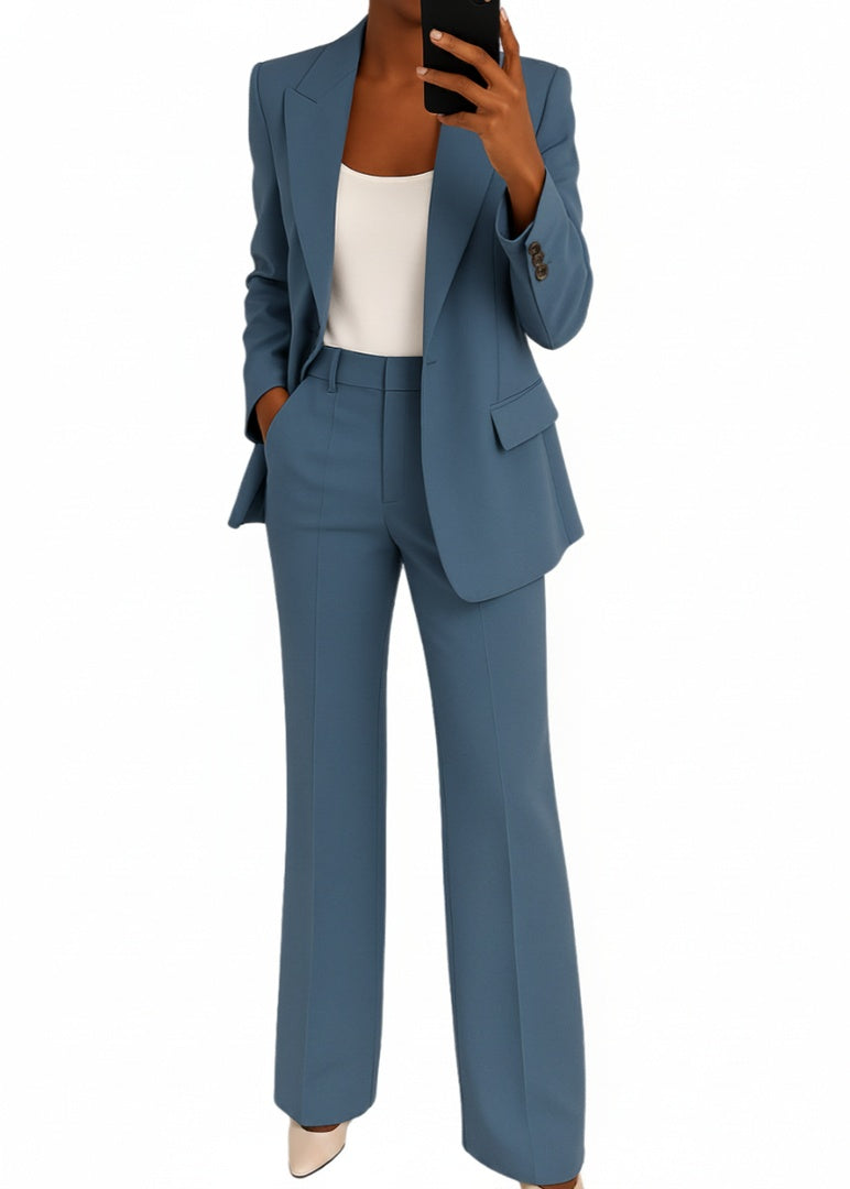 Ensemble Tailleur Blazer Femme avec Pantalon Large et Col Revers