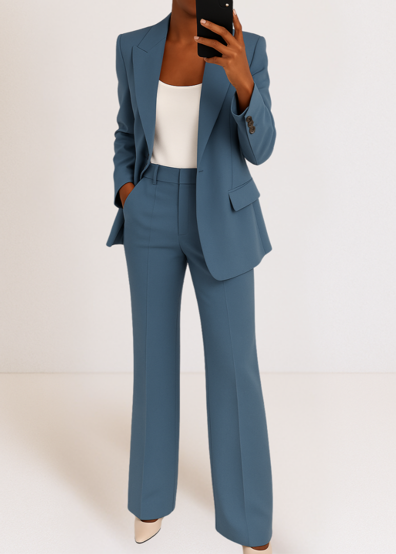 Ensemble Tailleur Blazer Femme avec Pantalon Large et Col Revers