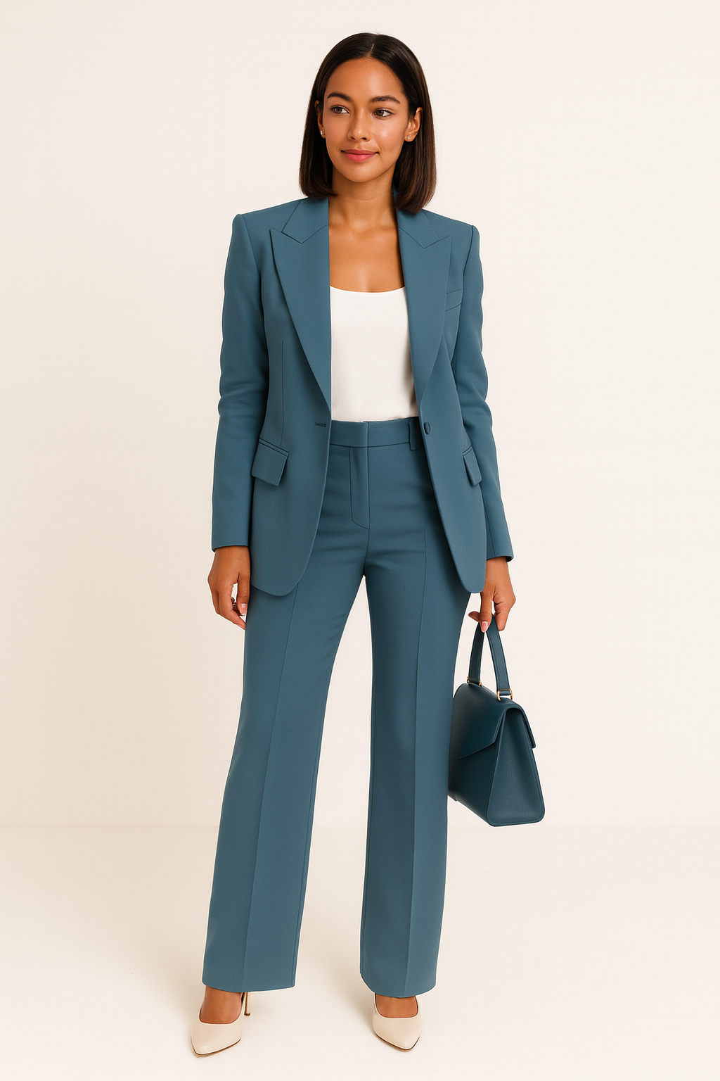 Ensemble Tailleur Blazer Femme avec Pantalon Large et Col Revers