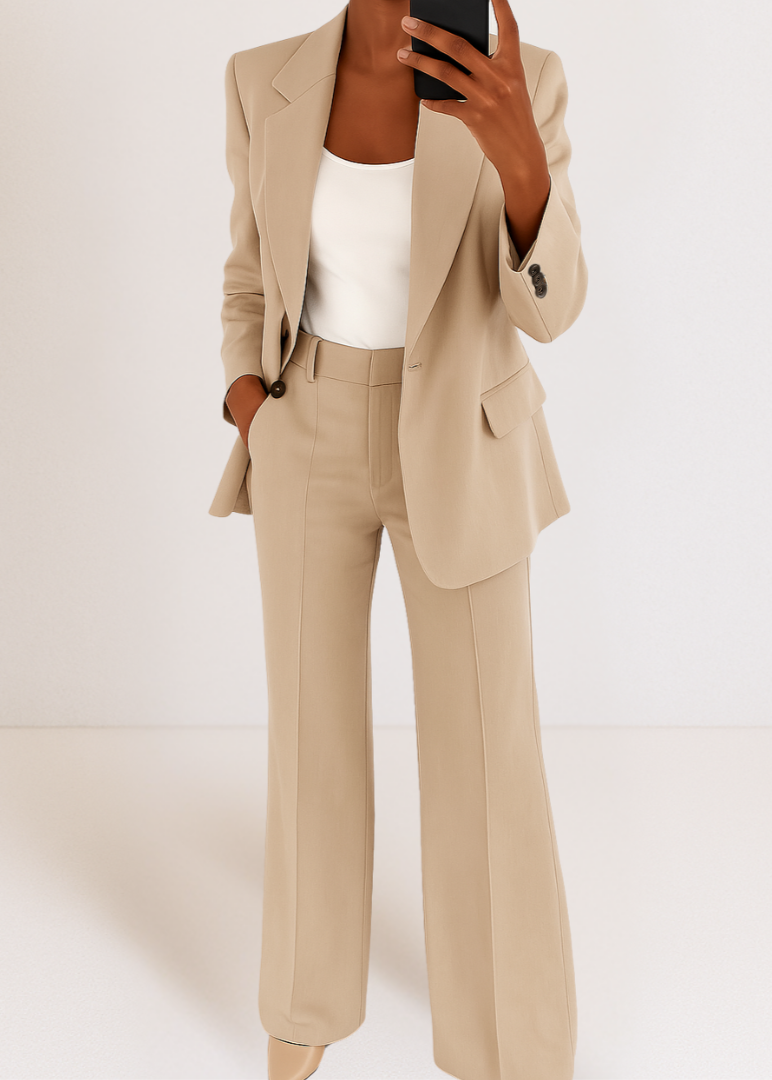 Ensemble Tailleur Blazer Femme avec Pantalon Large et Col Revers