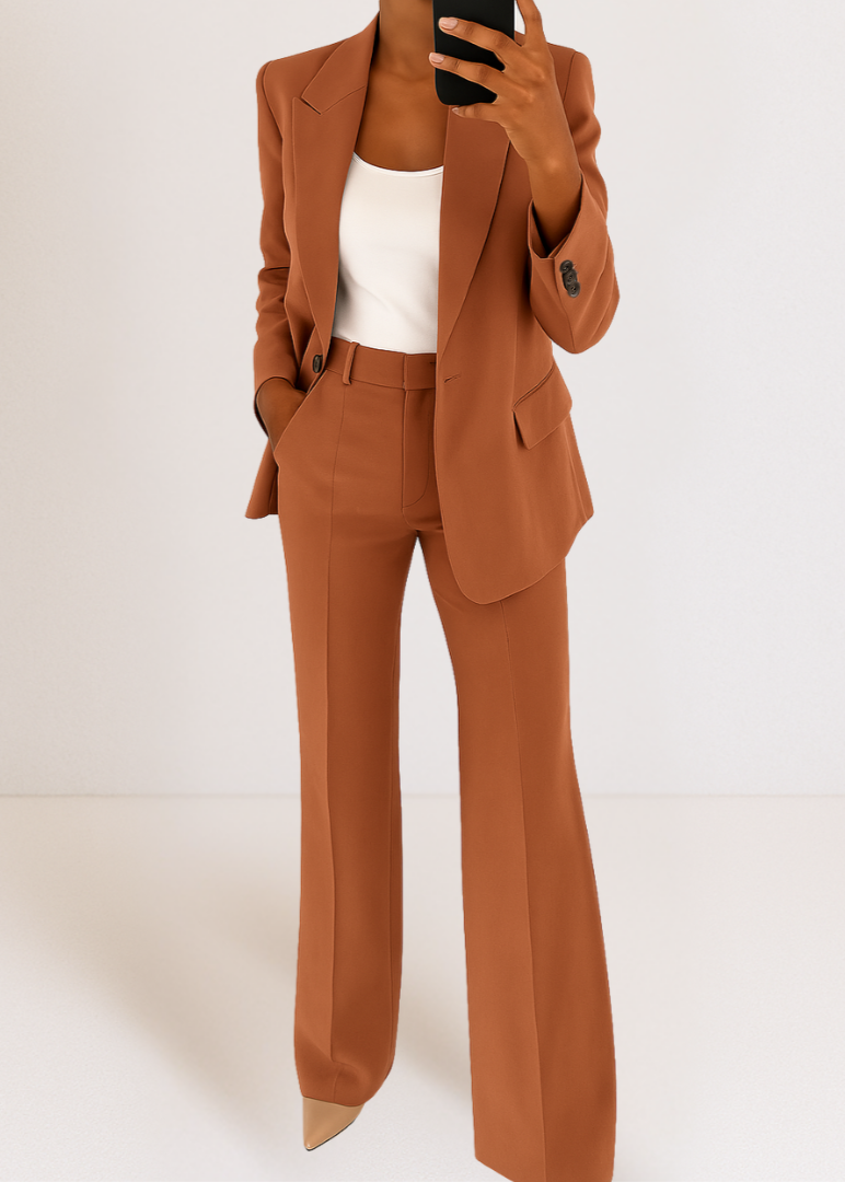 Ensemble Tailleur Blazer Femme avec Pantalon Large et Col Revers