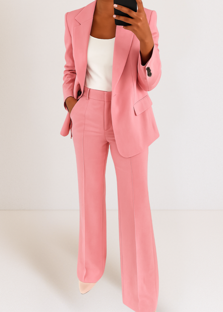 Ensemble Tailleur Blazer Femme avec Pantalon Large et Col Revers