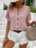 Blouse Femme à Manches Courtes avec Imprimé Floral et Fermeture à Boutons