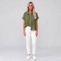 Blouse Femme à Manches Courtes avec Col Classique et Boutonnage