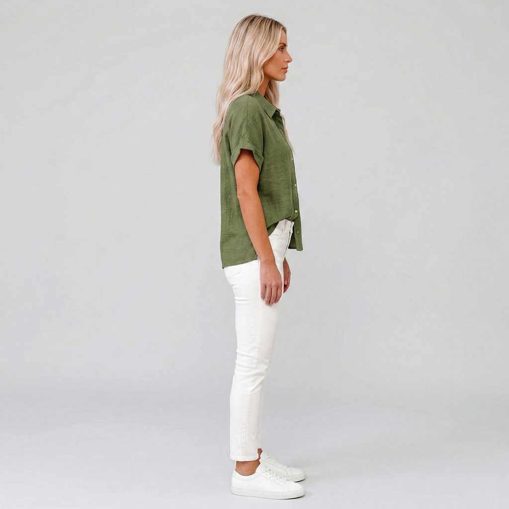 Blouse Femme à Manches Courtes avec Col Classique et Boutonnage