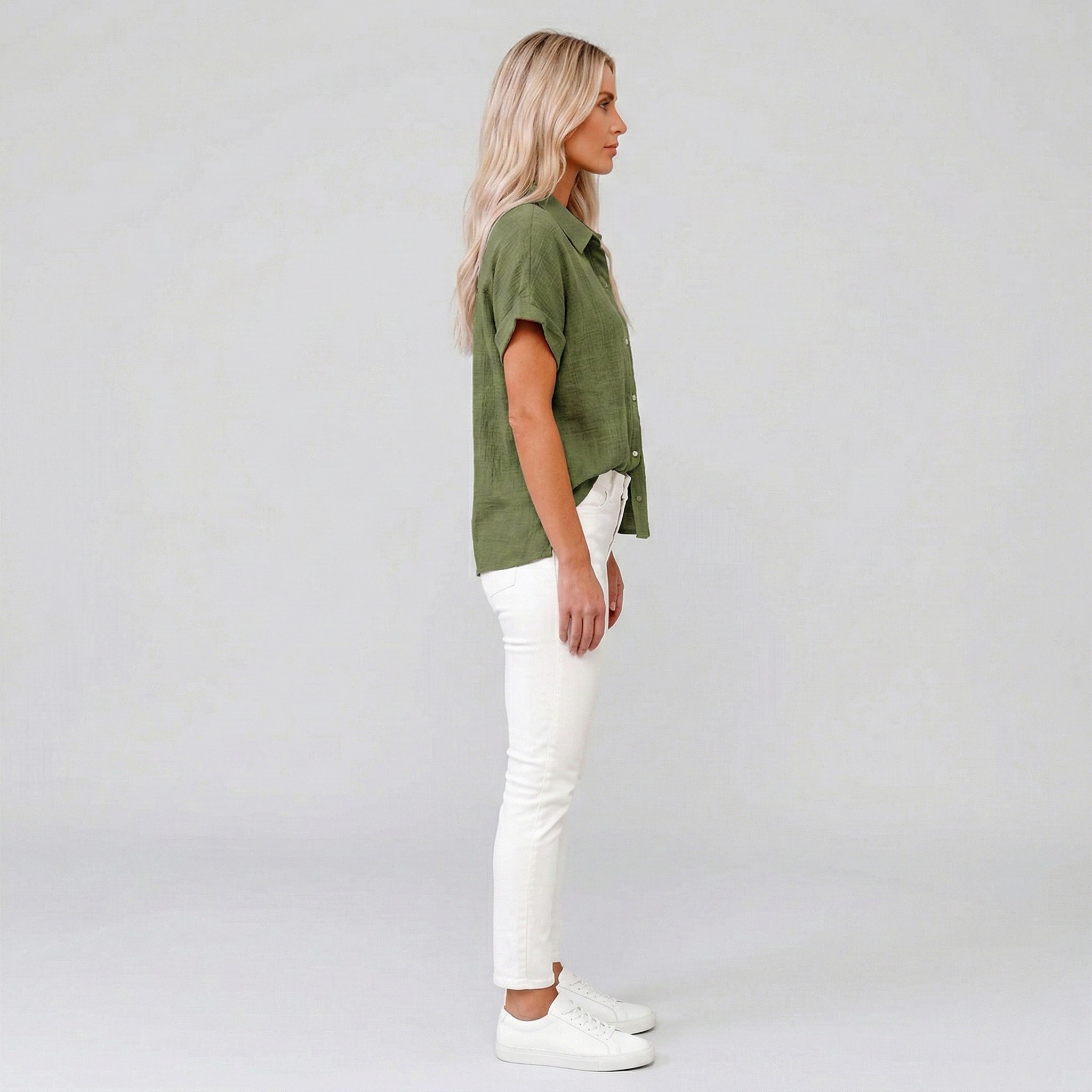 Blouse Femme à Manches Courtes avec Col Classique et Boutonnage