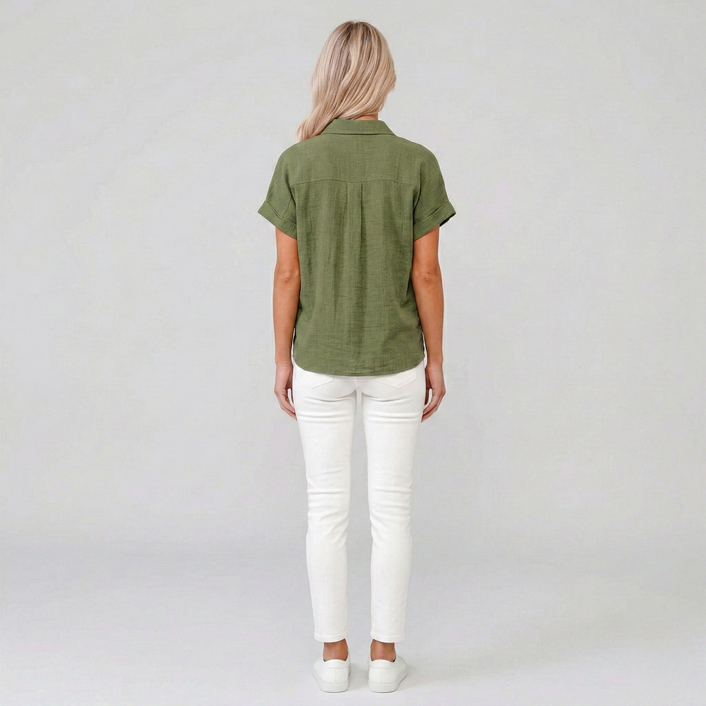 Blouse Femme à Manches Courtes avec Col Classique et Boutonnage