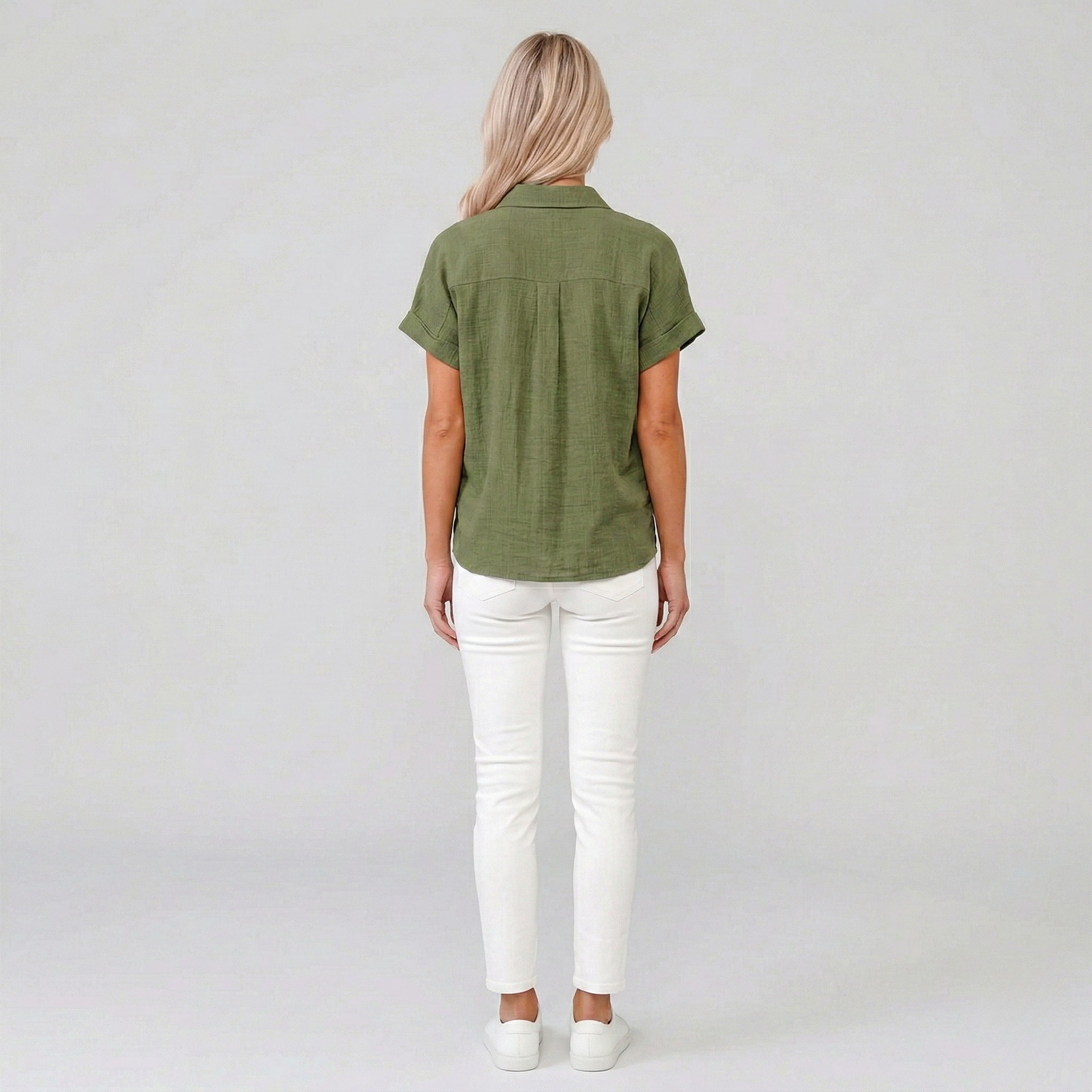 Blouse Femme à Manches Courtes avec Col Classique et Boutonnage