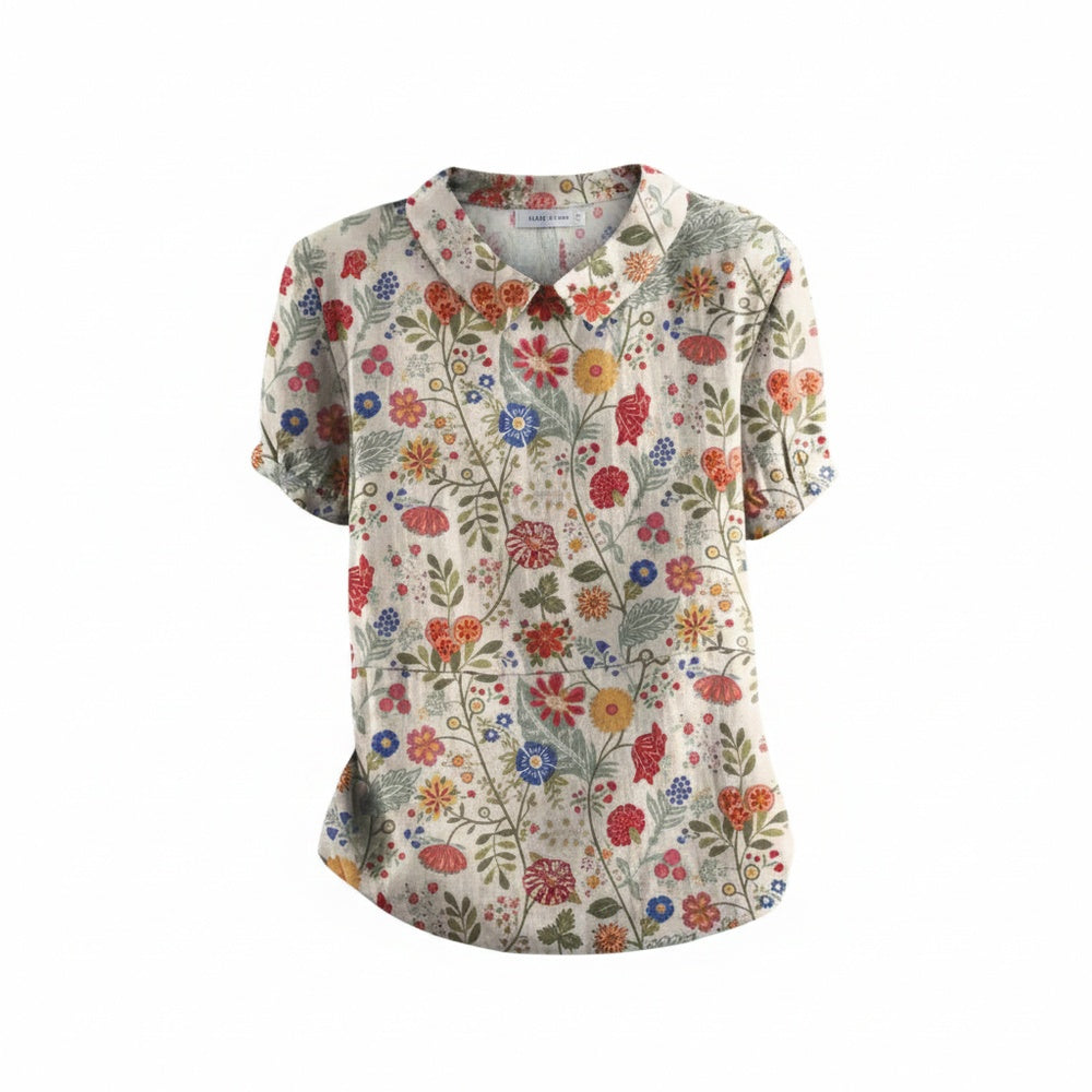Blouse Femme à Manches Courtes avec Col et Imprimé Floral
