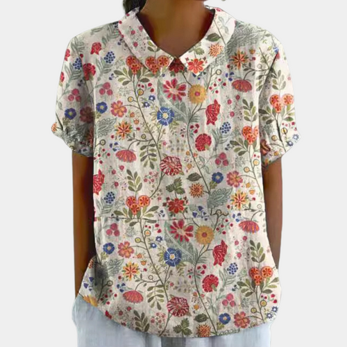 Blouse Femme à Manches Courtes avec Col et Imprimé Floral