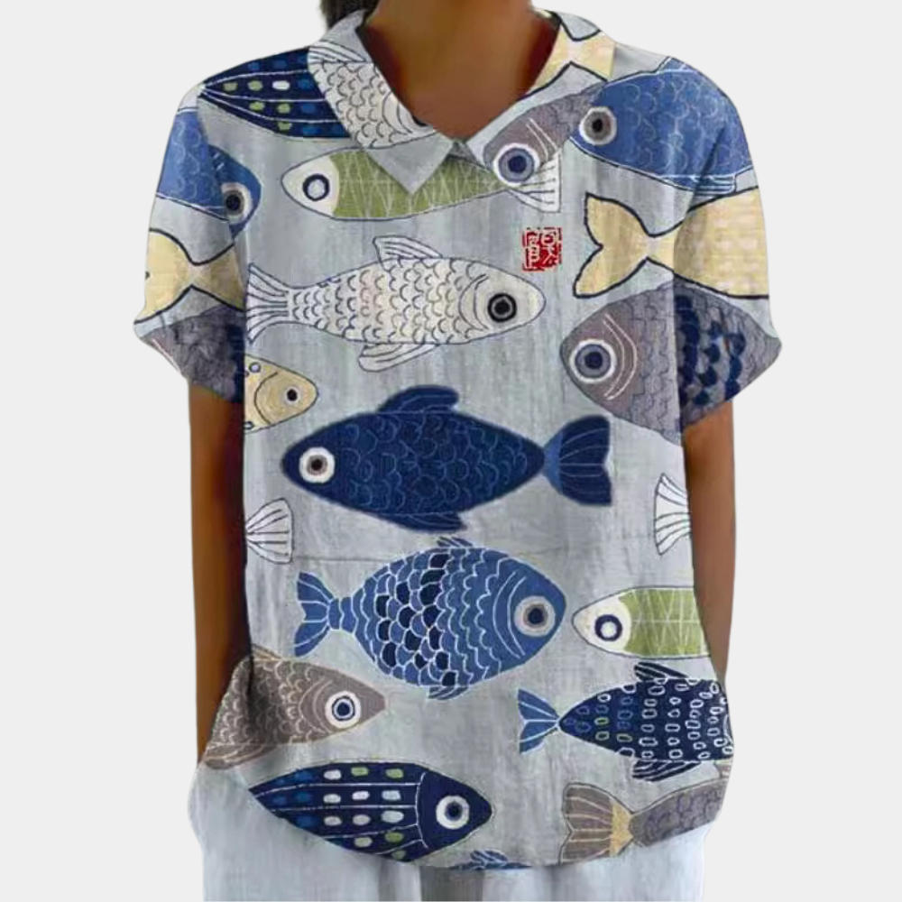 Blouse Femme à Manches Courtes avec Col et Imprimé Floral