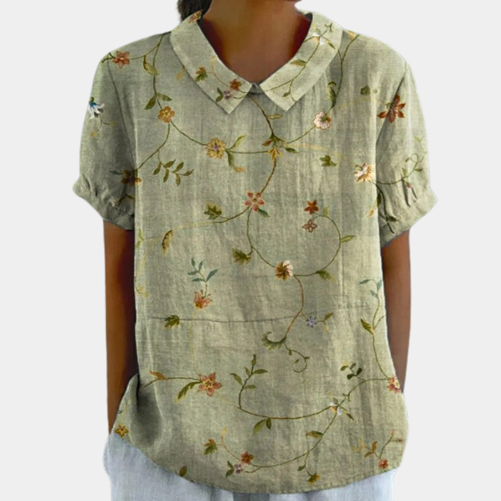 Blouse Femme à Manches Courtes avec Col et Imprimé Floral