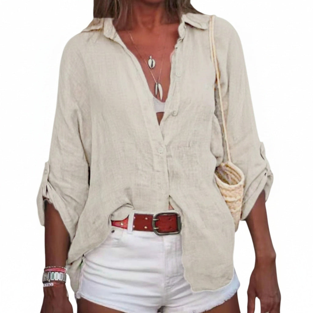 Blouse Femme à Manches Longues avec Col Classique et Fermeture à Boutons