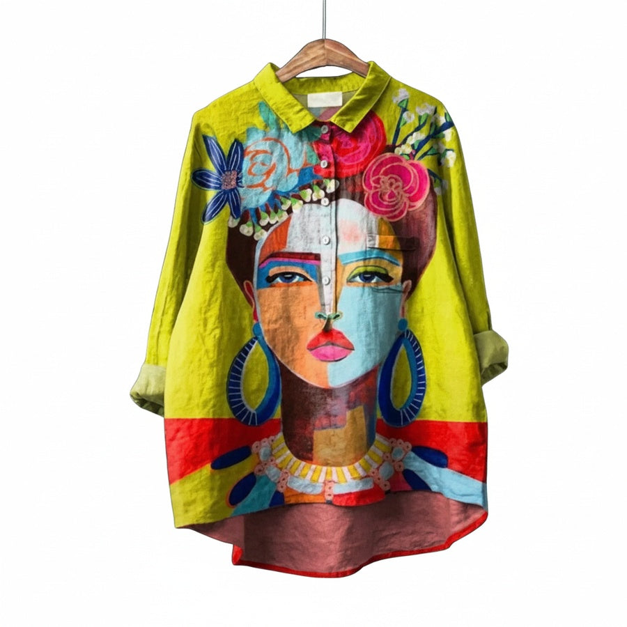 Blouse Femme à Manches Longues, Col V et Volants