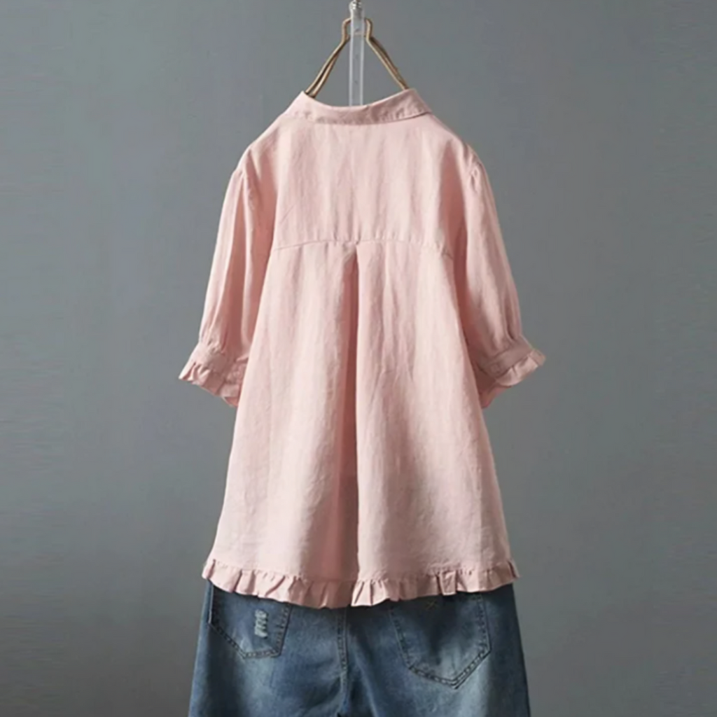 Blouse Femme avec Volant en Bas et Manches Courtes