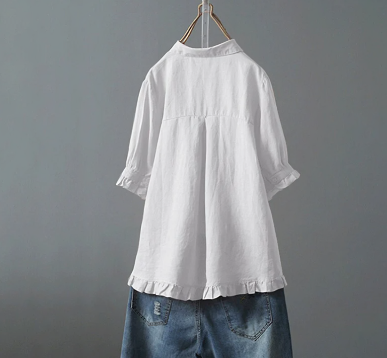 Blouse Femme avec Volant en Bas et Manches Courtes