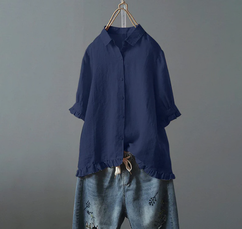 Blouse Femme avec Volant en Bas et Manches Courtes