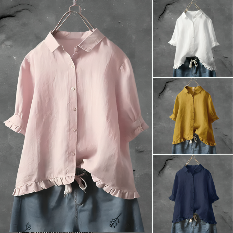 Blouse Femme avec Volant en Bas et Manches Courtes