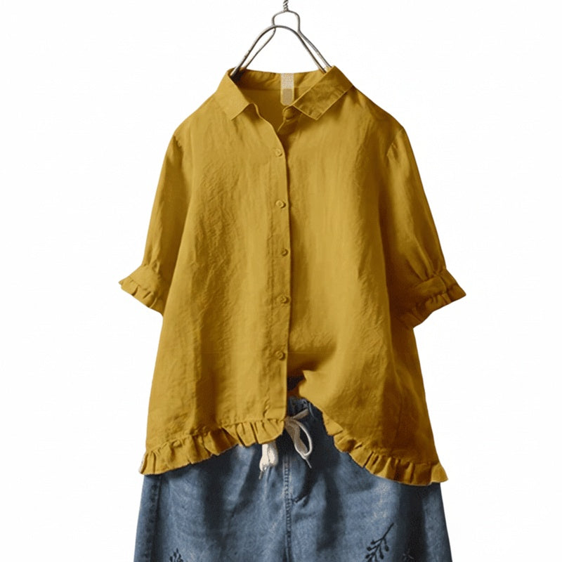 Blouse Femme avec Volant en Bas et Manches Courtes