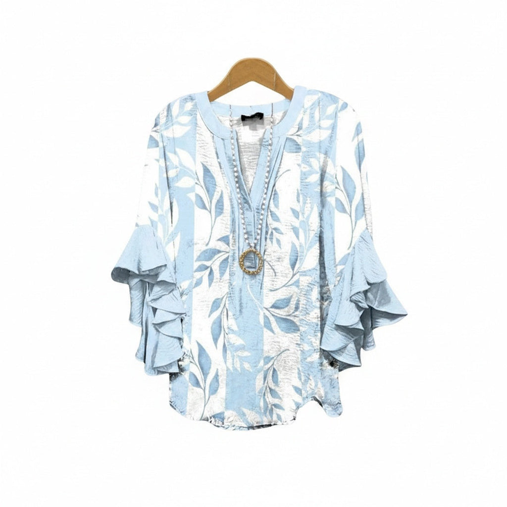 Blouse Femme avec Col V et Manches Volantes à Imprimé Floral