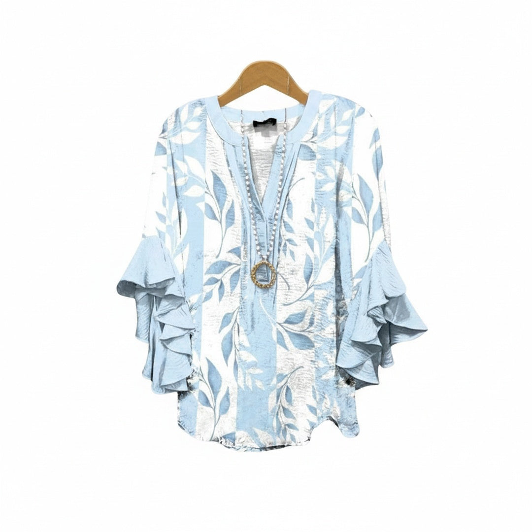 Blouse Femme avec Col V et Manches Volantes à Imprimé Floral