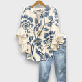 Blouse Femme avec Col V et Manches Volantes à Imprimé Floral
