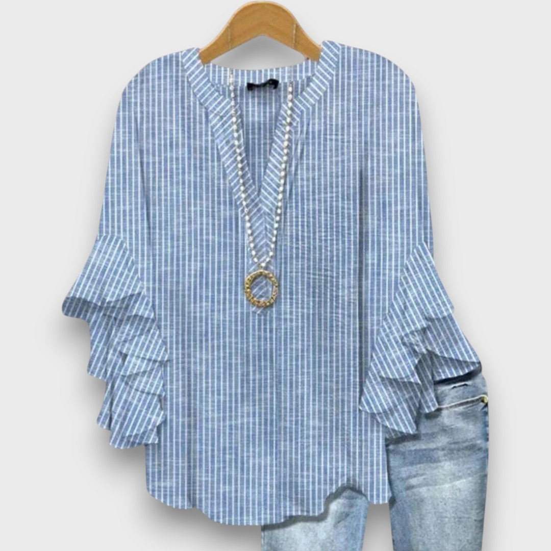 Blouse Femme avec Col V et Manches Volantes à Imprimé Floral