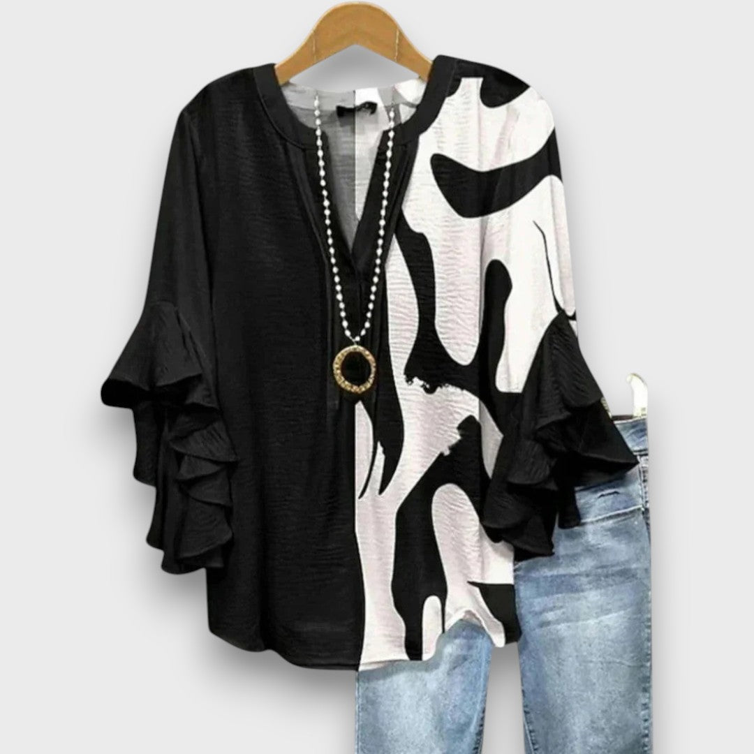 Blouse Femme avec Col V et Manches Volantes à Imprimé Floral