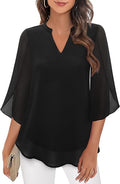 Blouse Femme avec Col en V et Manches Transparentes