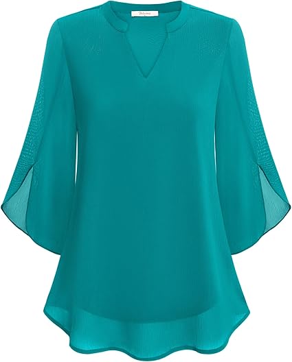 Blouse Femme avec Col en V et Manches Transparentes