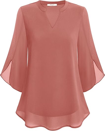 Blouse Femme avec Col en V et Manches Transparentes