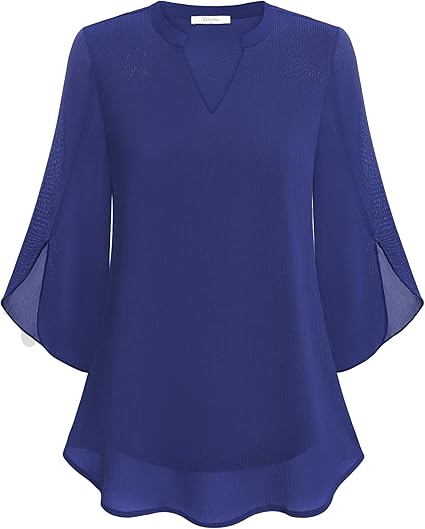 Blouse Femme avec Col en V et Manches Transparentes