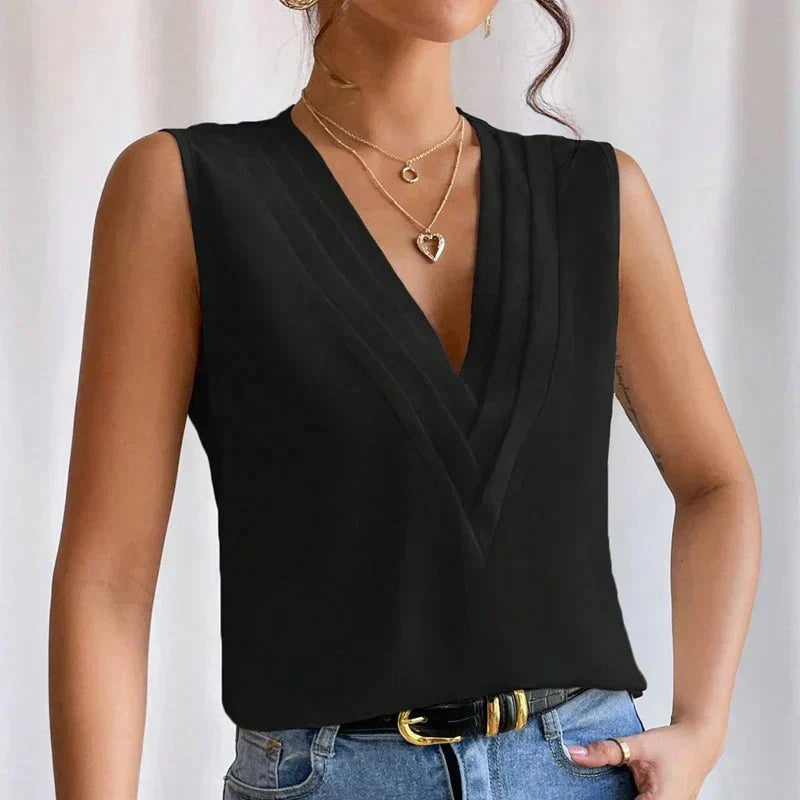Blouse Dames Sans Manches avec Décolleté en V