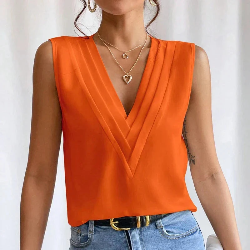 Blouse Dames Sans Manches avec Décolleté en V