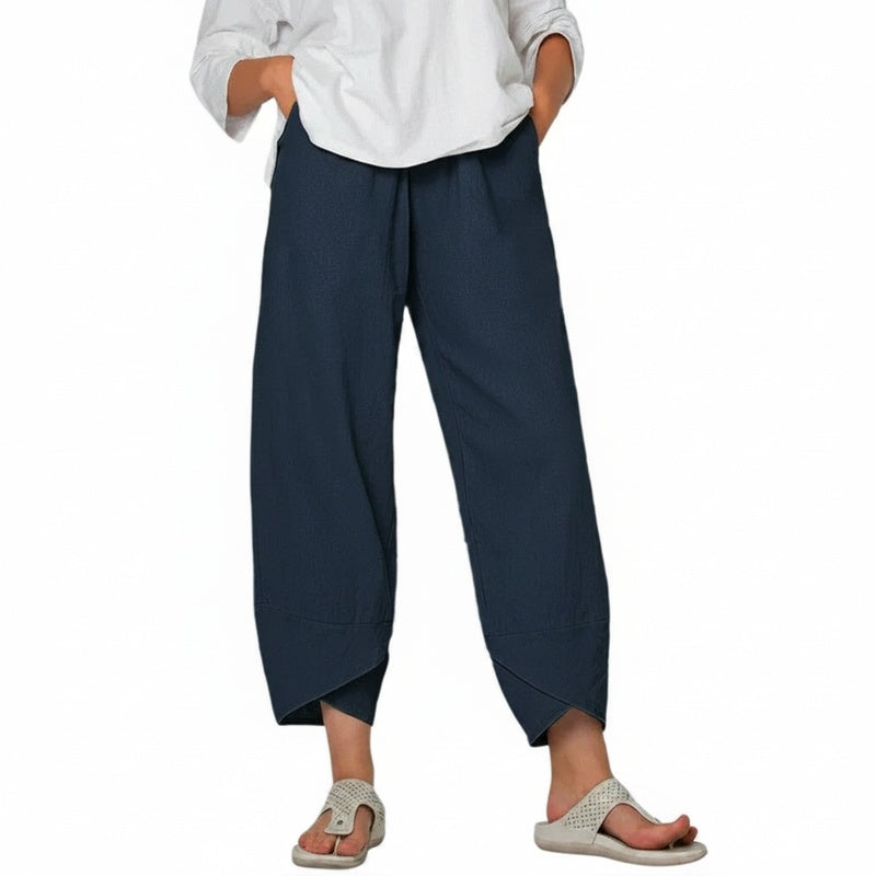 Pantalon Femme Modèle Large Avec Ourlet Croisé et Taille Élastique