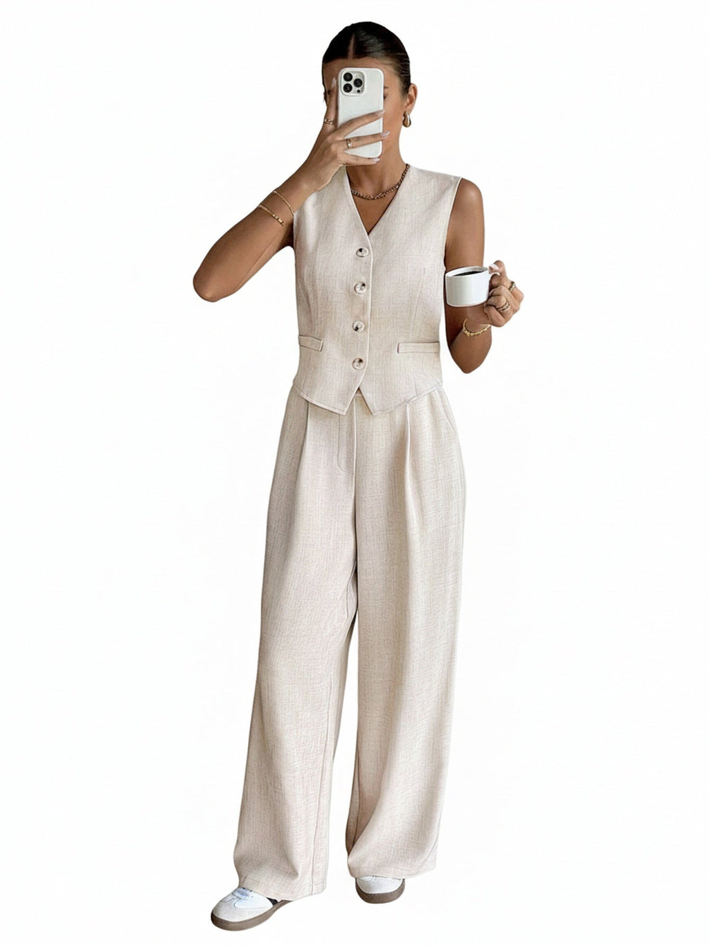 Ensemble de Vêtements Femme Gilet Sans Manches avec Pantalon Large