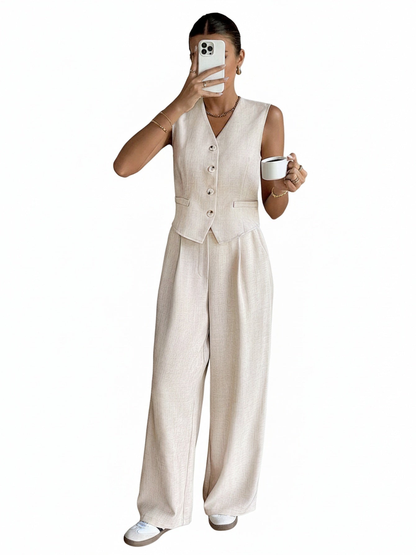 Ensemble de Vêtements Femme Gilet Sans Manches avec Pantalon Large