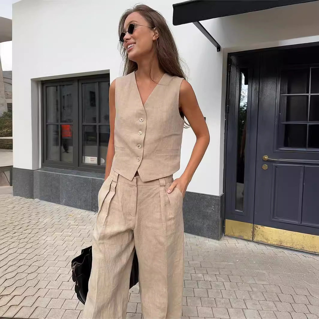 Ensemble de Vêtements Femme Gilet Sans Manches avec Pantalon Large
