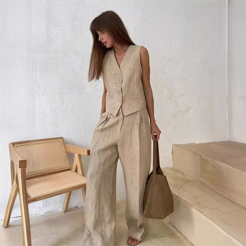 Ensemble de Vêtements Femme Gilet Sans Manches avec Pantalon Large